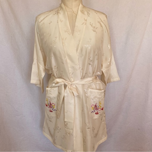 NWT silk ivory hand embroidered golden dragon  kimono robe - Picture 7 of 9